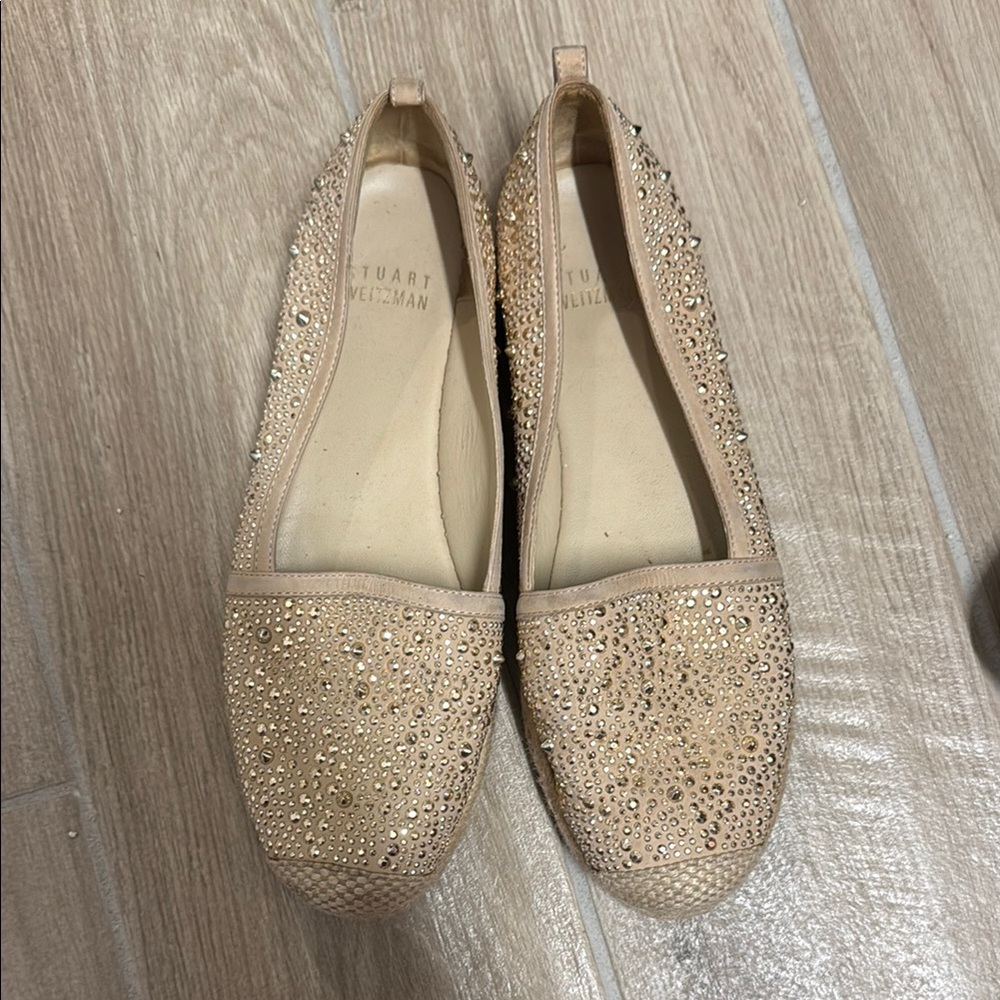Stuart Weitzman Beige Crystal Flats